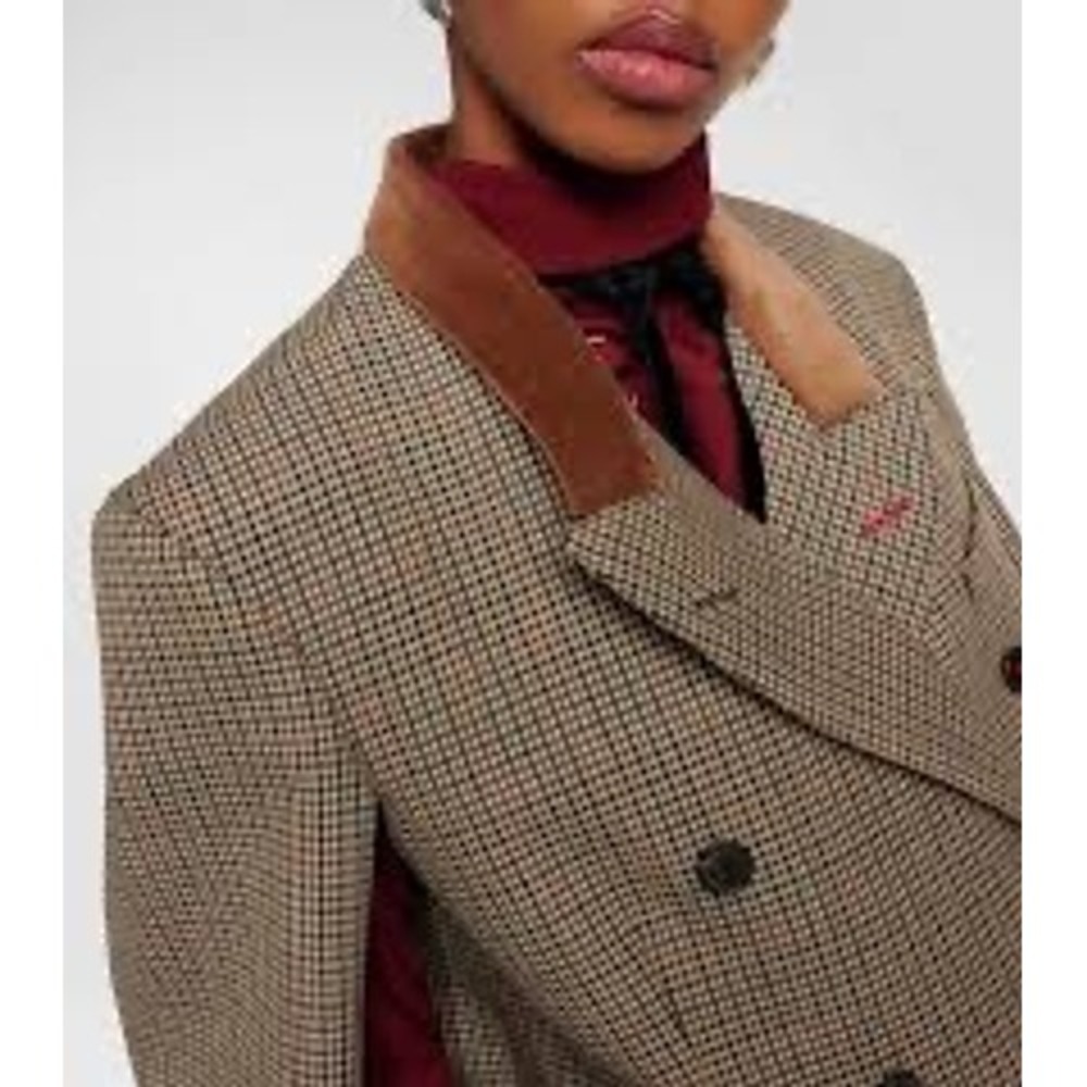 Maison Margiela Houndstooth Plaid Cape Jacket Brown Camel Wool IT 44 US Size 12 - Picture 2 of 16